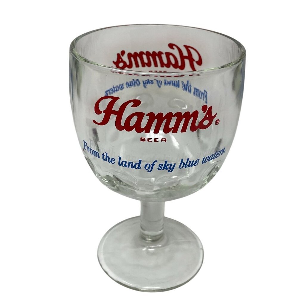 Vintage Hamm's Beer Advertising Goblet Glass Thumbprint Man cave Bar